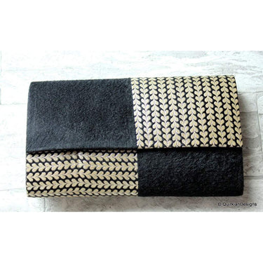 Black And Silver Brocade Fabric Clutch, Wedding Clutch, Party Bag, Hard Body Bag